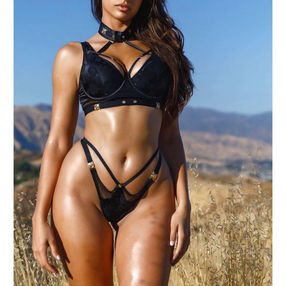 Honey Birdette MARTIKA🖤 Black Floral Print 2 Piece Set 32DD & XS Thong